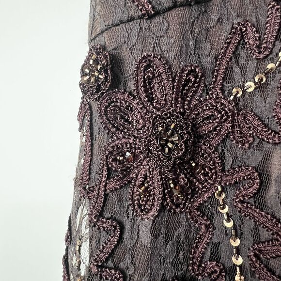 Sue Wong Nocturne Formal Dress Brown Lace Beaded Halter Maxi Size 8 - Picture 10 of 16